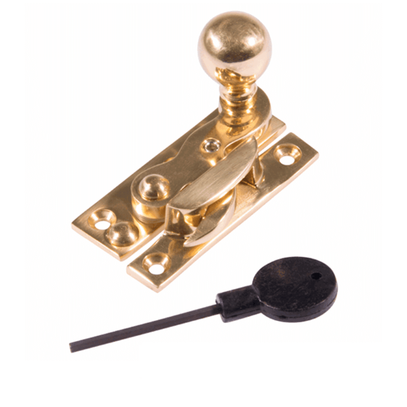 Polished Brass Locking Narrow Hook Sash Fastener