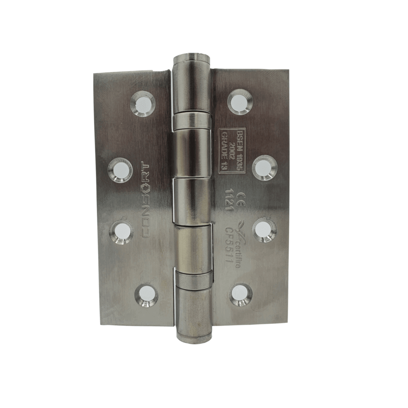 102x76x3mm Grade 304 Satin Stainless Steel (SSS) Grade 13 Ball Bearing Hinges & Screws (Square Corners)