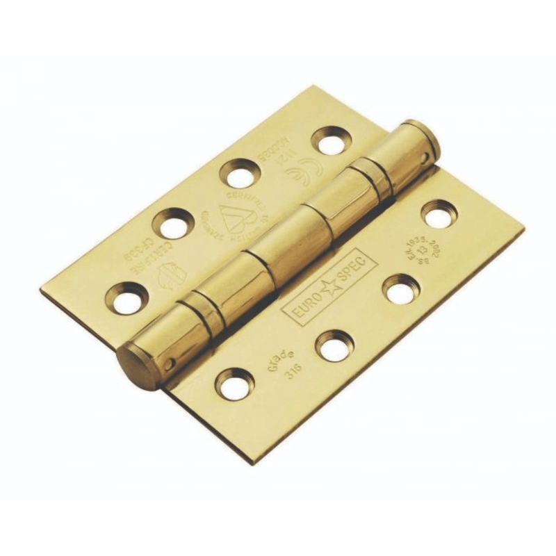 102x76x3mm Grade 316 Polished Brass Grade 13 Ball Bearing Hinges & Screws (Square Corners)