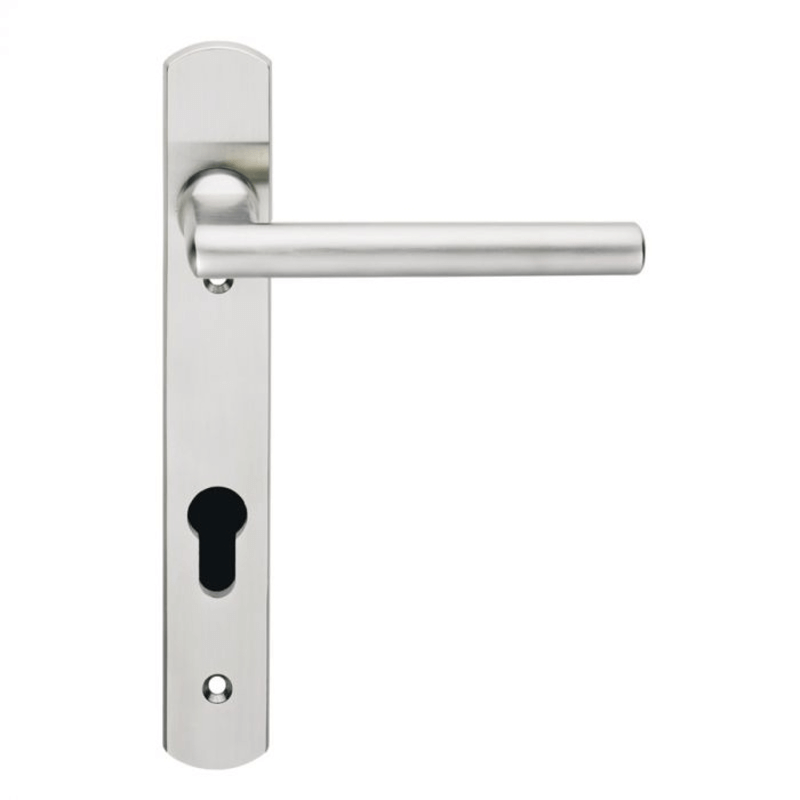 Grade 316 Satin Stainless Steel (SSS) Straight Lever on Narrow Plate Multipoint Lock Door Handle