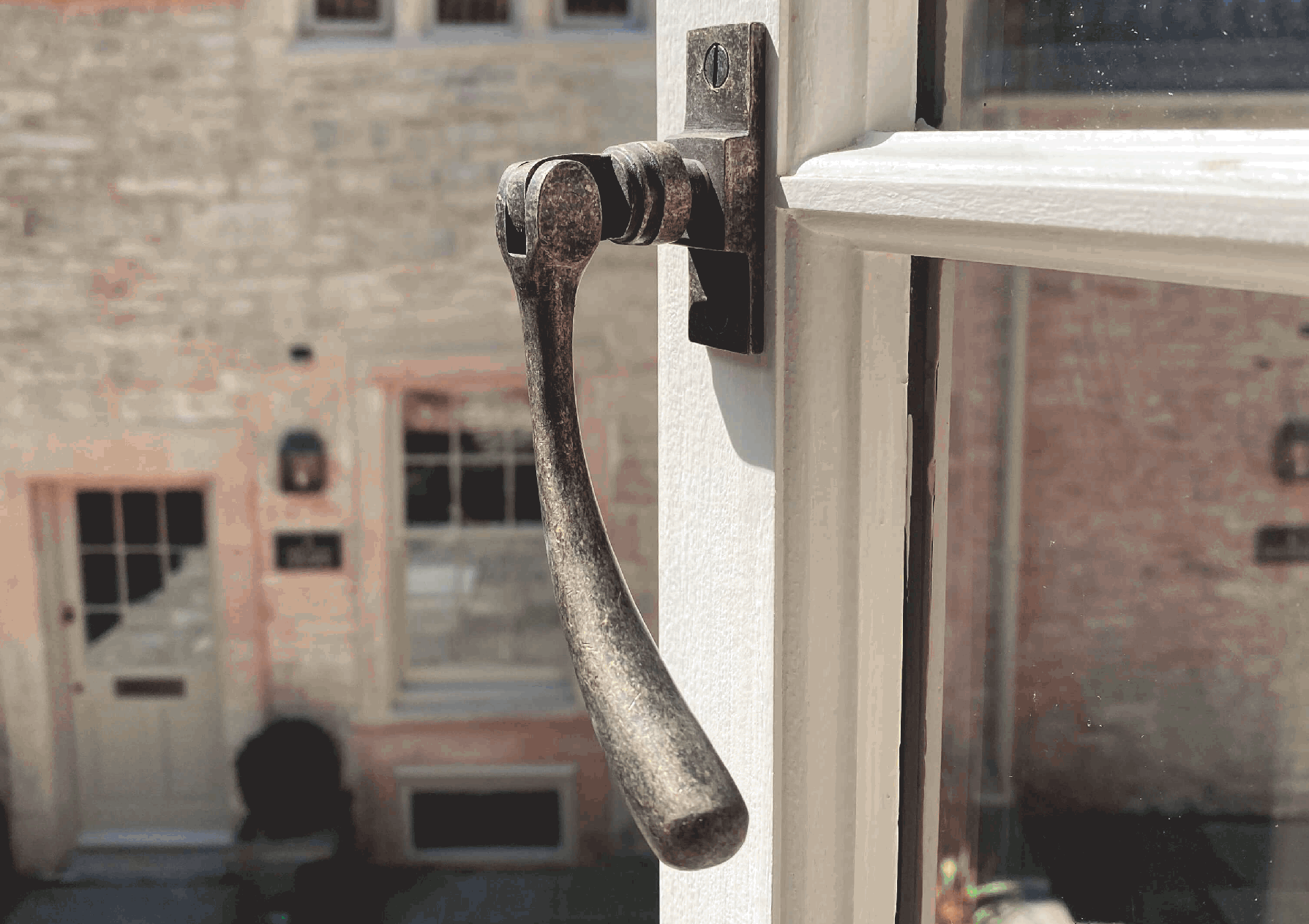 open window handle on modern farmhouse