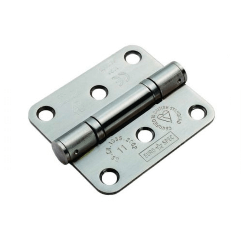 76x67x2.5mm Grade 201 Satin Stainless Steel (SSS) Grade 11 Ball Bearing Hinges & Screws - Radius